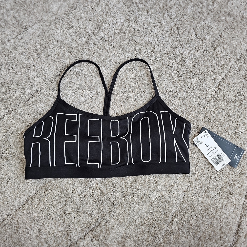 Size Large Reebok Lux Strappy Skinny Black Sports Bra - Picture 2 of 7